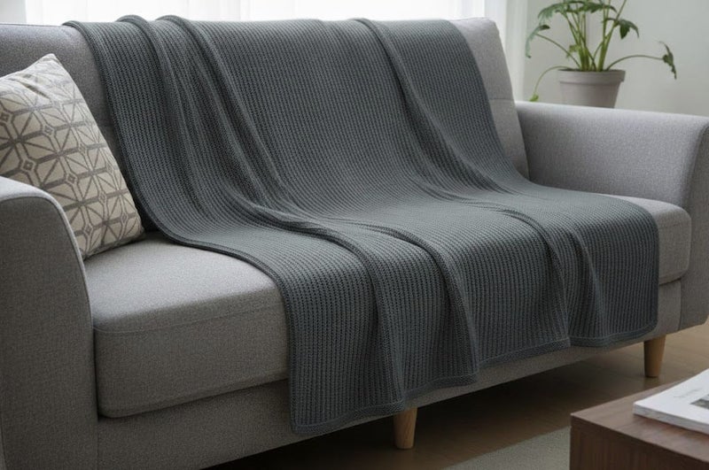 Ambrosia 130 x 160 cm Linear Cotton Knitted Throw Blanket in Charcoal Grey Luxurious 400GSM Textured Couch Cover for Sofa Bed Travel and Boho Home Decor - Image 4